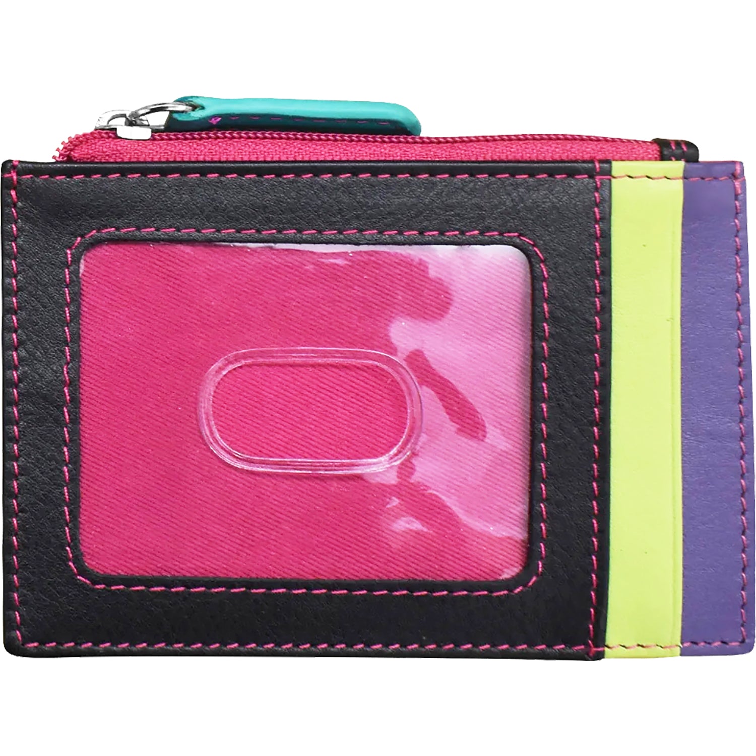Womens Ili new york ili New York Zip ID Card Case Black Brights Leather Black Brights Leather