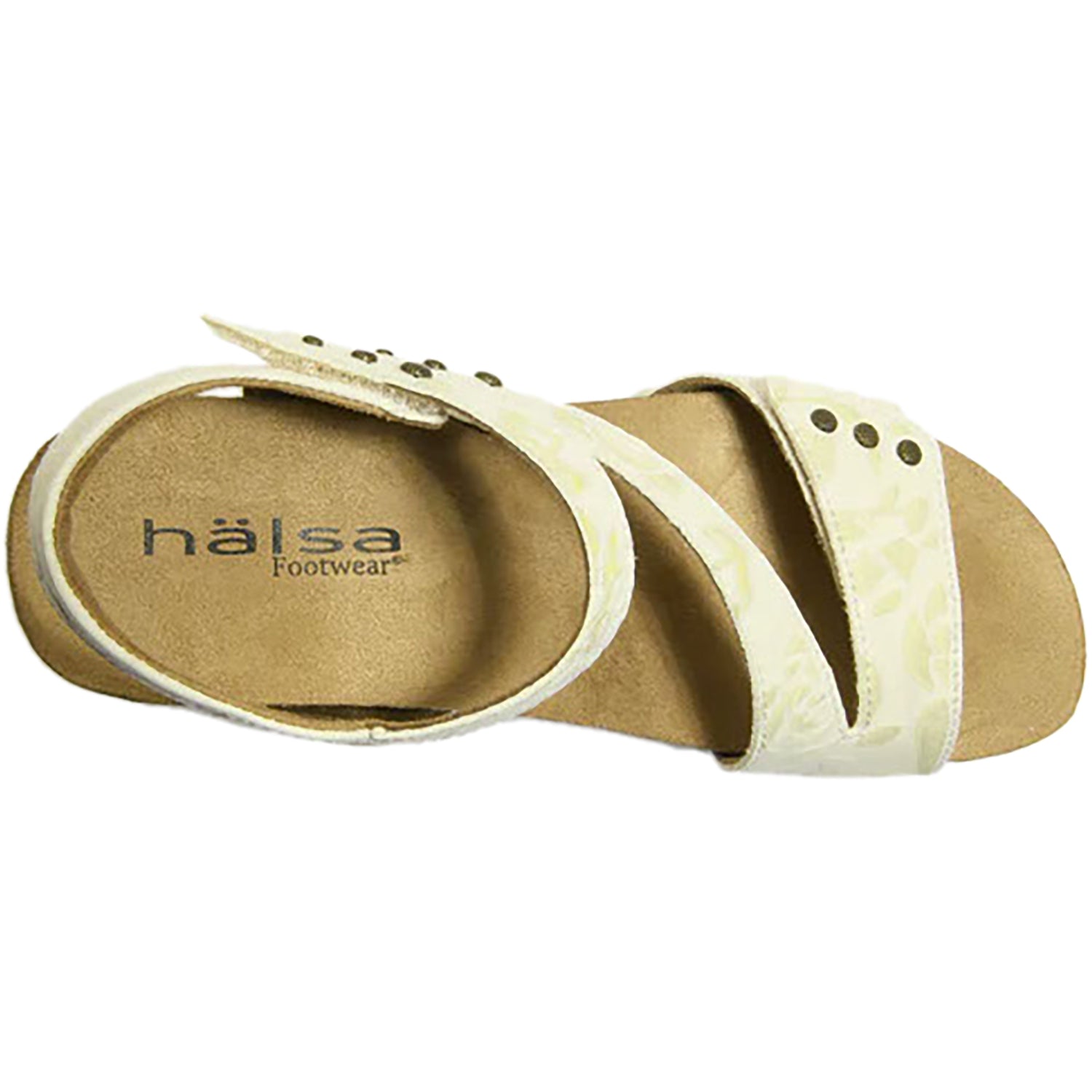 Womens Halsa Women's Halsa Giselle Ivory/Metallic Flower Leather Ivory/Metallic Flower Leather