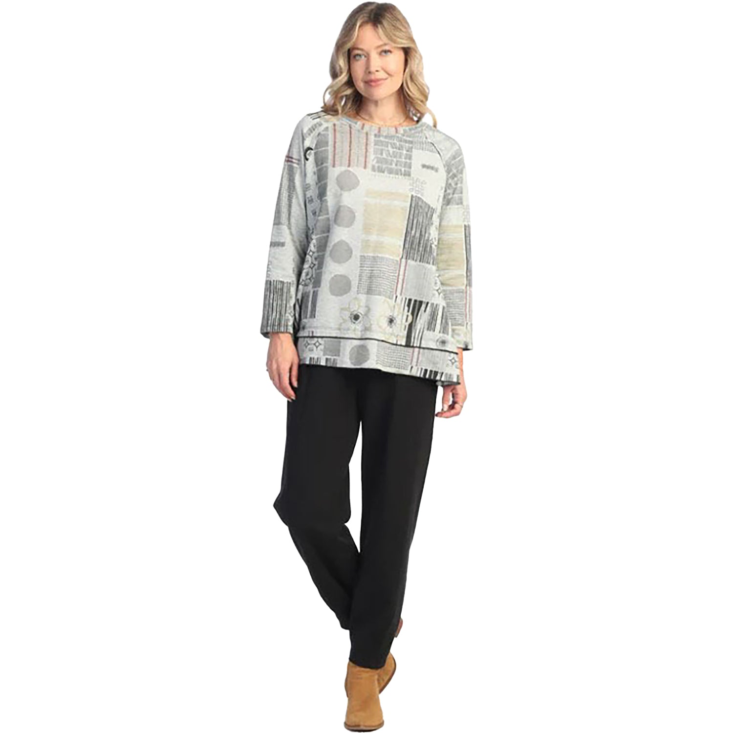 Womens Jess & jane Women's Jess & Jane Raglan Sleeve Tunic Gallery Grey Multi Grey Multi