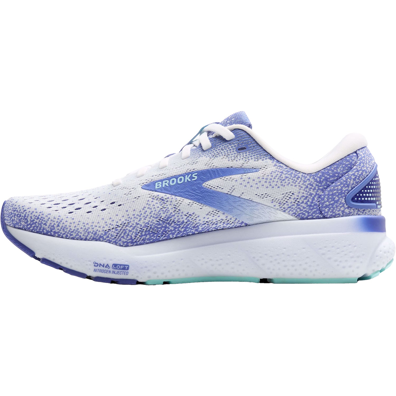 Womens Brooks Women's Brooks Ghost 16 White/Amparo Blue/Limpet Shell Mesh White/Amparo Blue/Limpet Shell Mesh