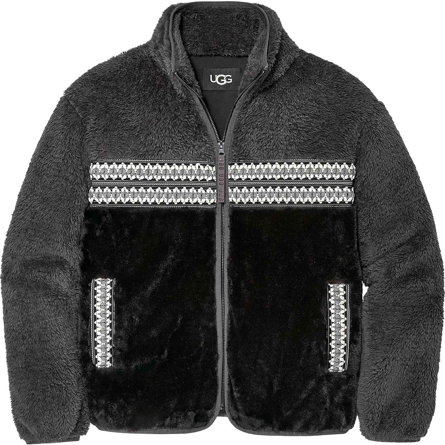 Womens Ugg Women's UGG Marlene Sherpa Jacket Heritage Braid II Black Black