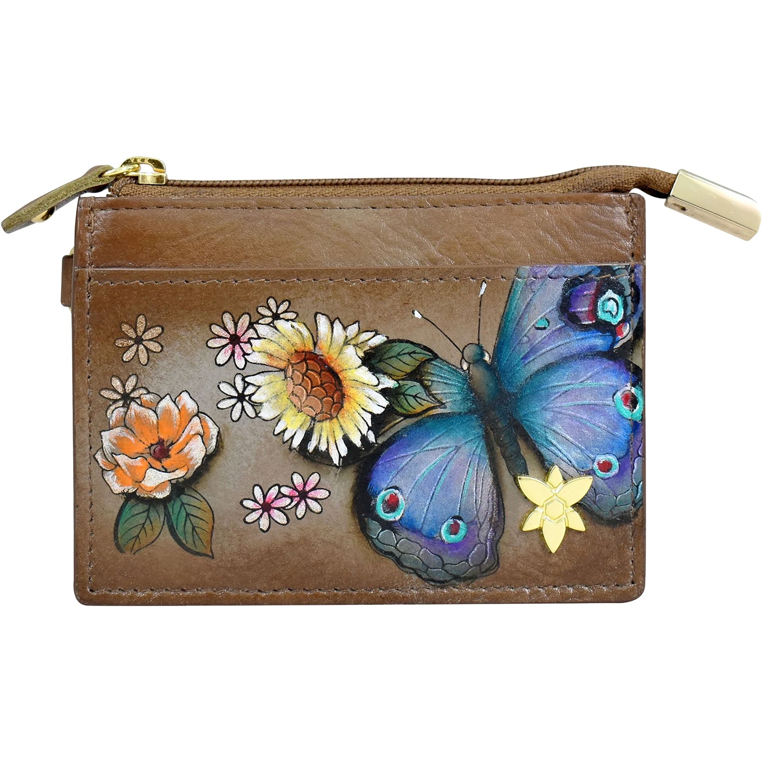 Womens Anuschka Anuschka Card Case Butterfly Blooms Bronze Leather Butterfly Blooms Bronze Leather