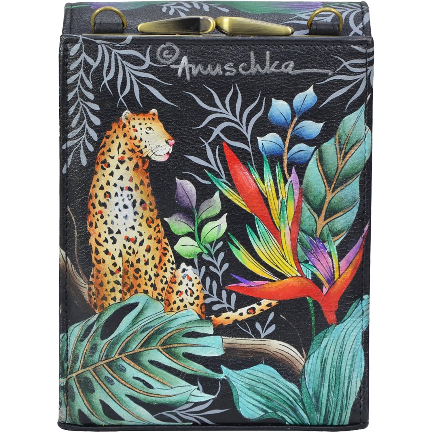Womens Anuschka Anuschka Triple Compartment Crossbody Organizer Jungle Queen Leather Jungle Queen Leather
