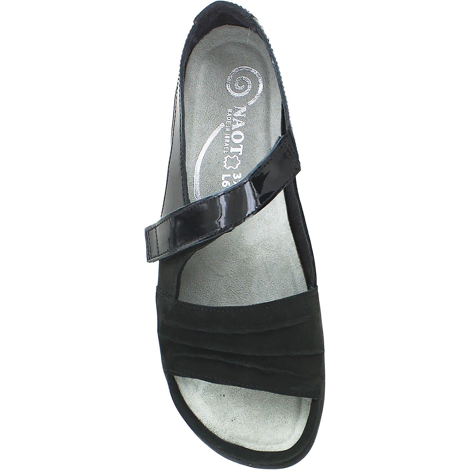 Womens Naot Women's Naot Papaki Black Patent/Black Velvet Leather Black Patent/Black Velvet Leather