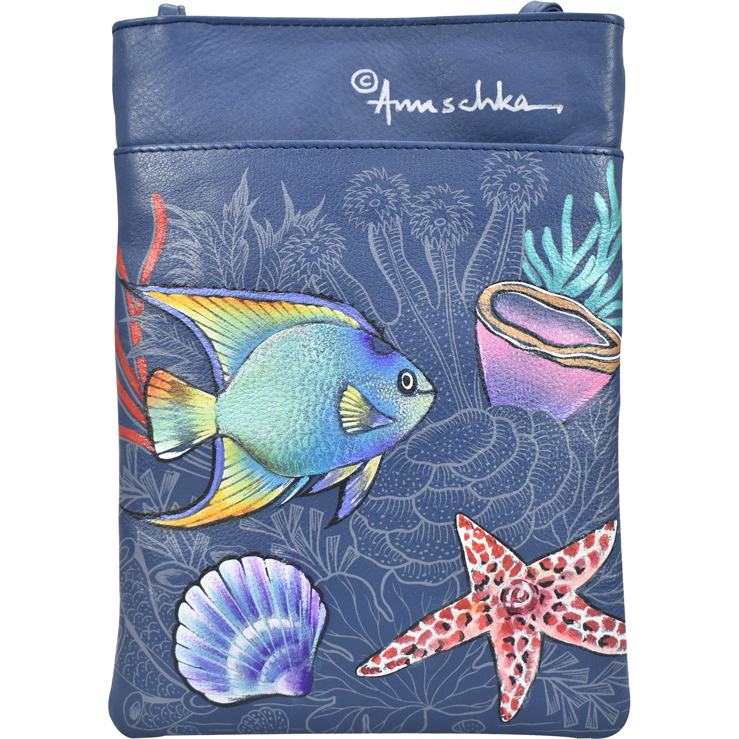 Womens Anuschka Anuschka Mini Double Zip Travel Crossbody Mystical Reef Leather Mystical Reef Leather