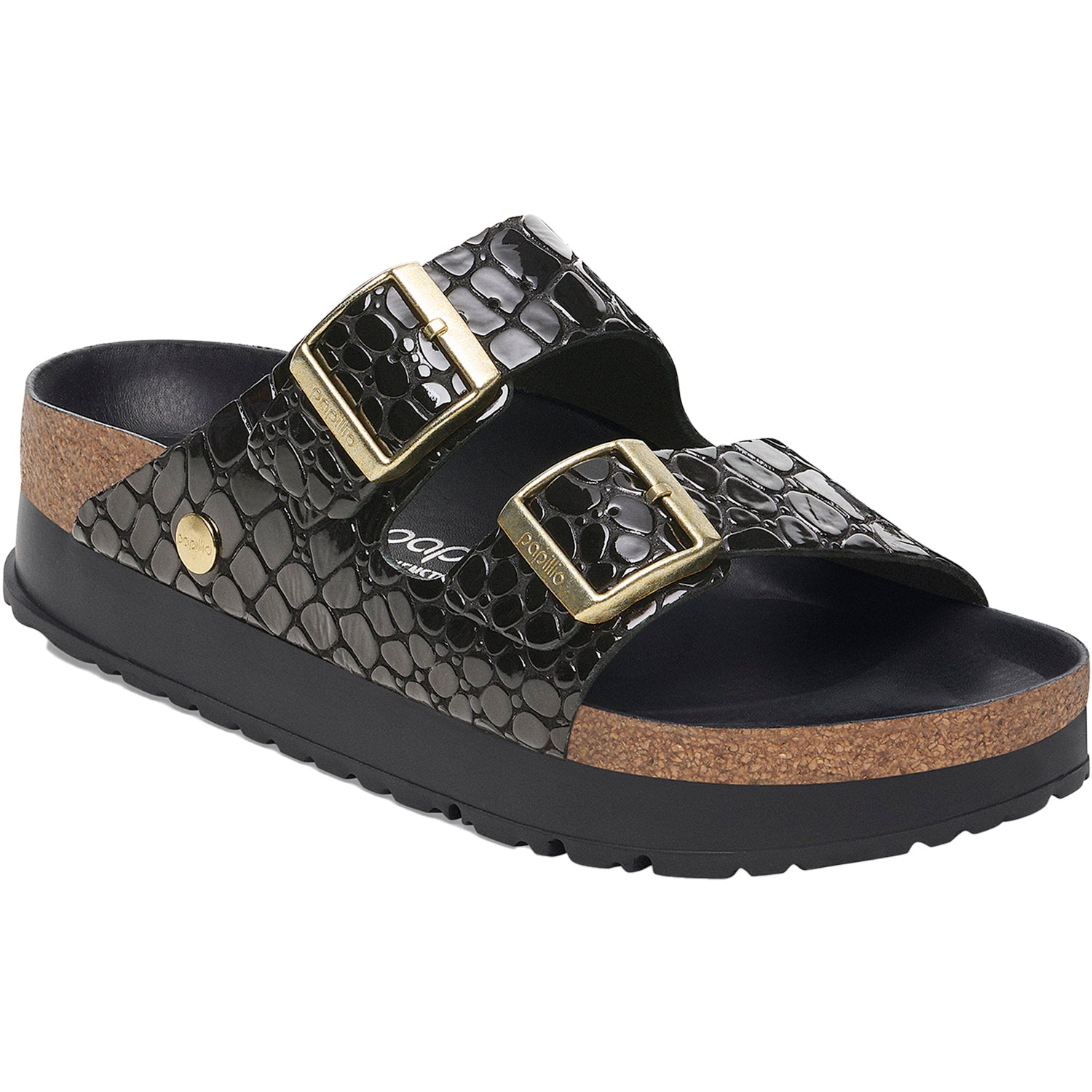 Womens Birkenstock Women's Arizona Platform Embossed Croc Leather Embossed Croc Leather