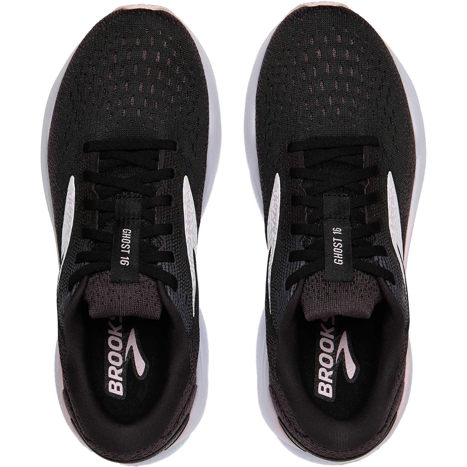 Womens Brooks Women's Brooks Ghost 16 Black/White/Orchid Ice Mesh Black/White/Orchid Ice Mesh