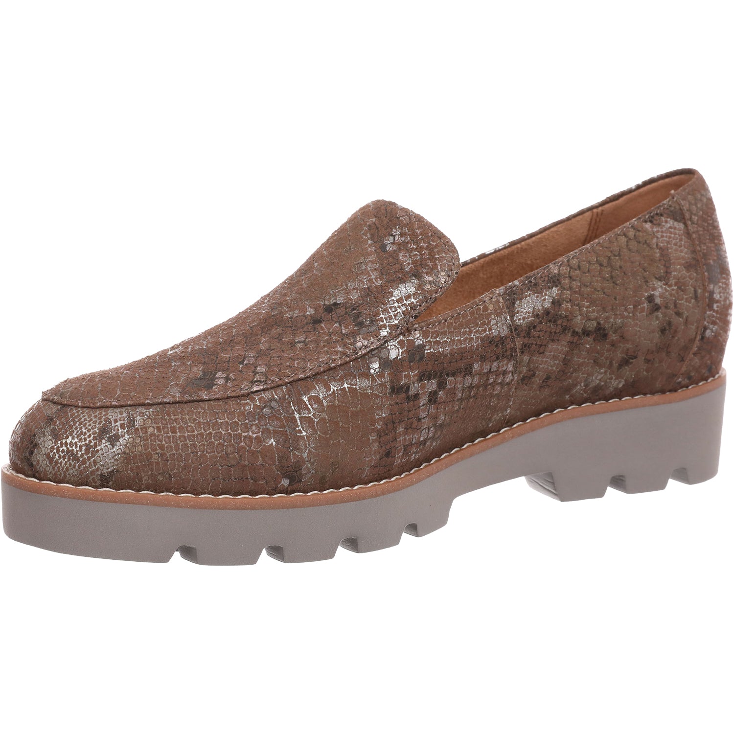 Womens Vionic Women's Vionic Kensley Brown Metallic Snake Leather Brown Metallic Snake Leather