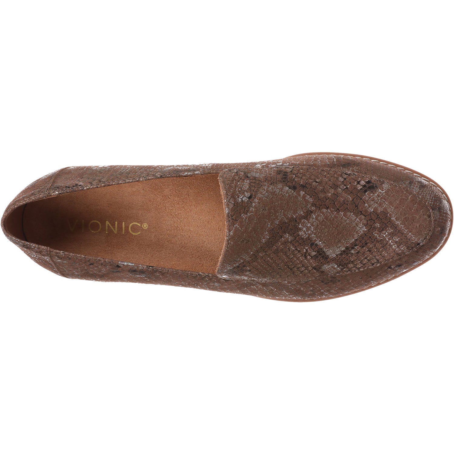 Womens Vionic Women's Vionic Kensley Brown Metallic Snake Leather Brown Metallic Snake Leather