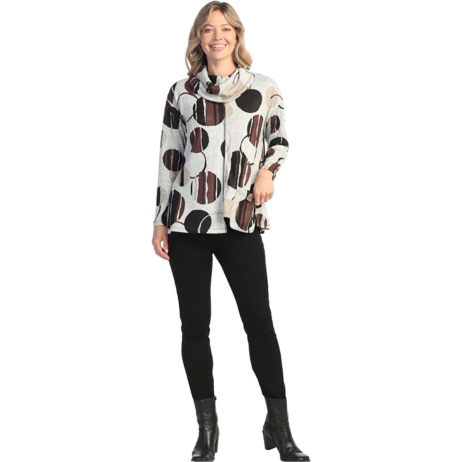 Womens Jess & jane Women's Jess & Jane Cowl Neck Tunic Mocha Circles Mocha