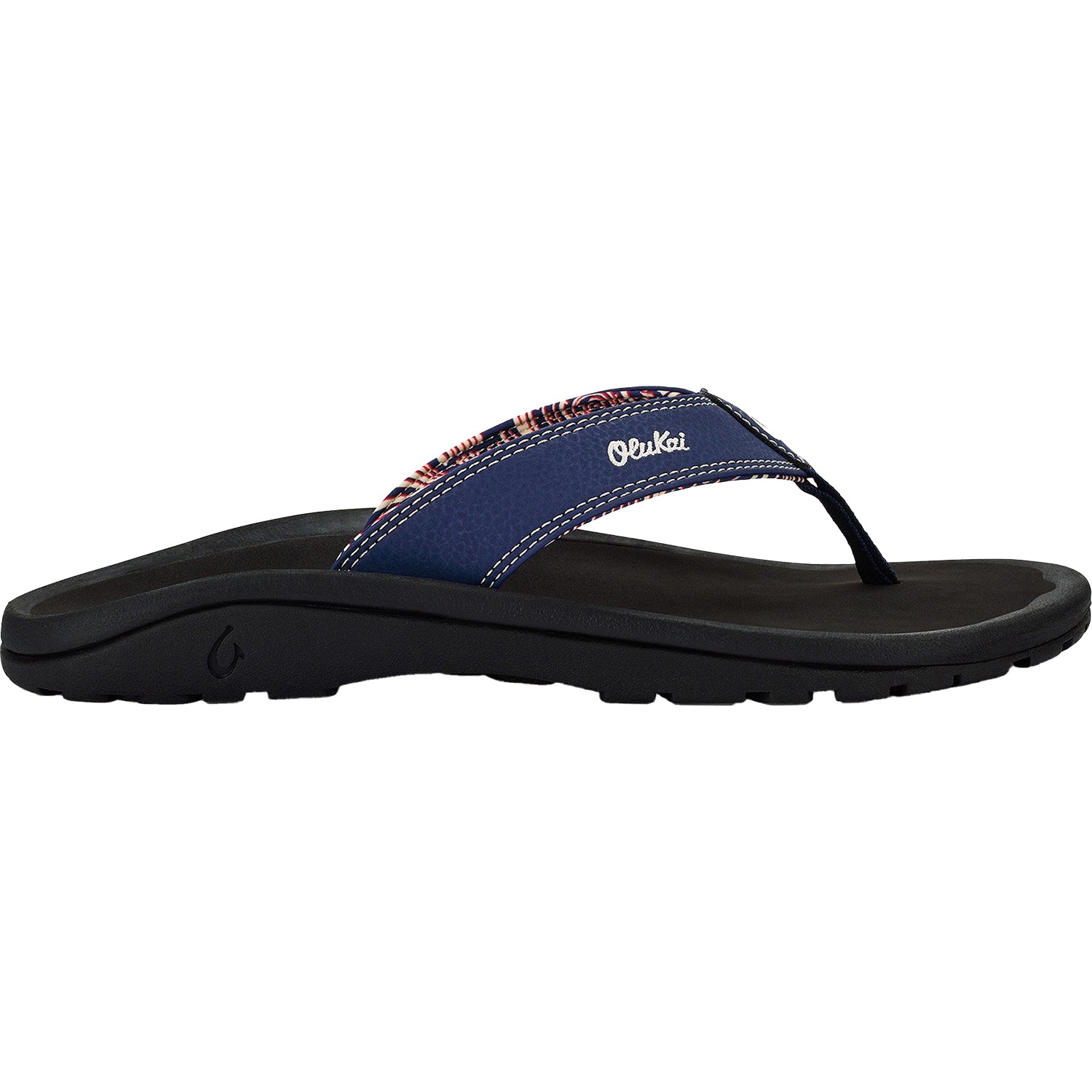 Mens Olukai Men's OluKai Ohana Navy/Onyx Synthetic Leather Navy/Onyx Synthetic Leather