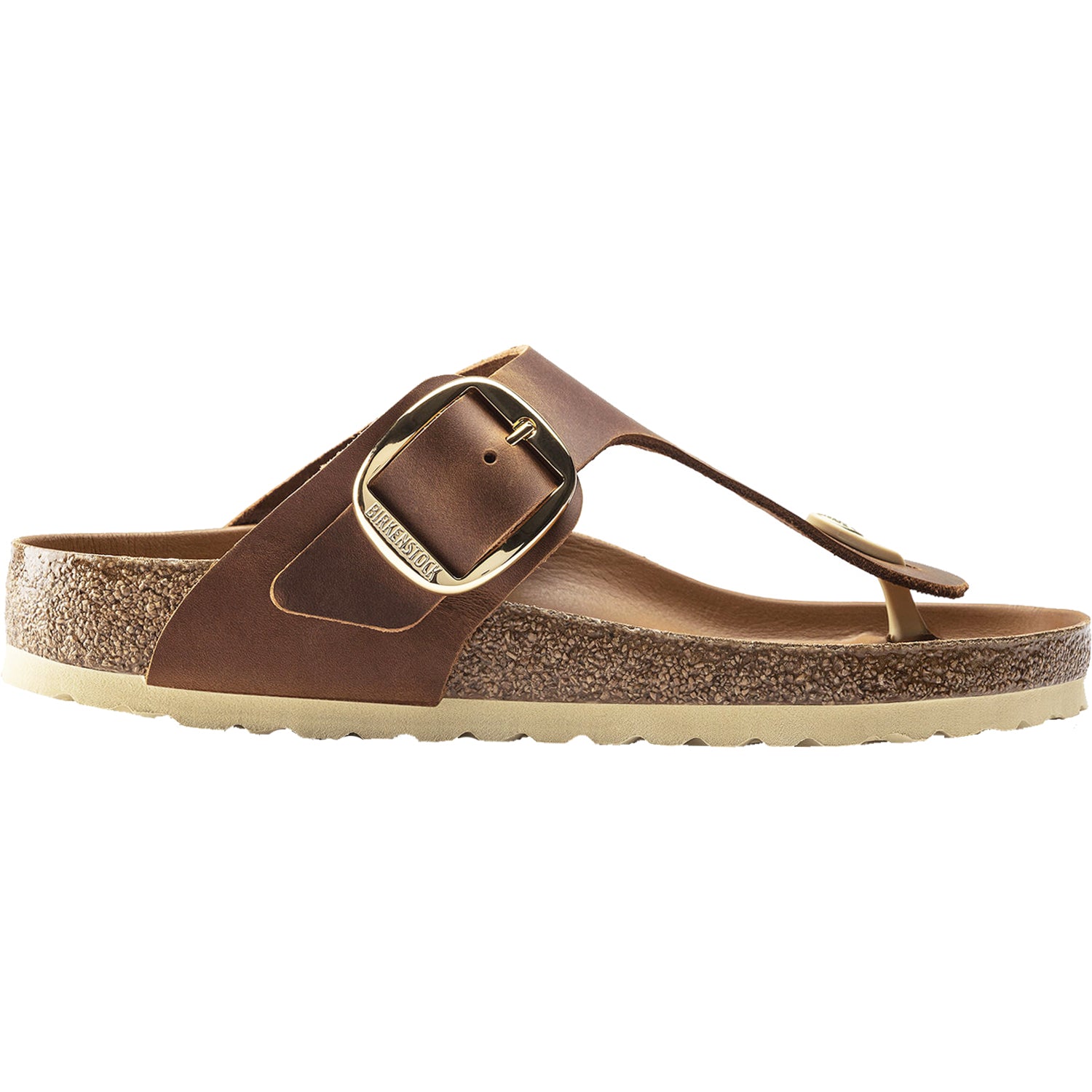 Womens Birkenstock Women's Birkenstock Gizeh Big Buckle Cognac Oiled Nubuck Cognac Oiled Nubuck