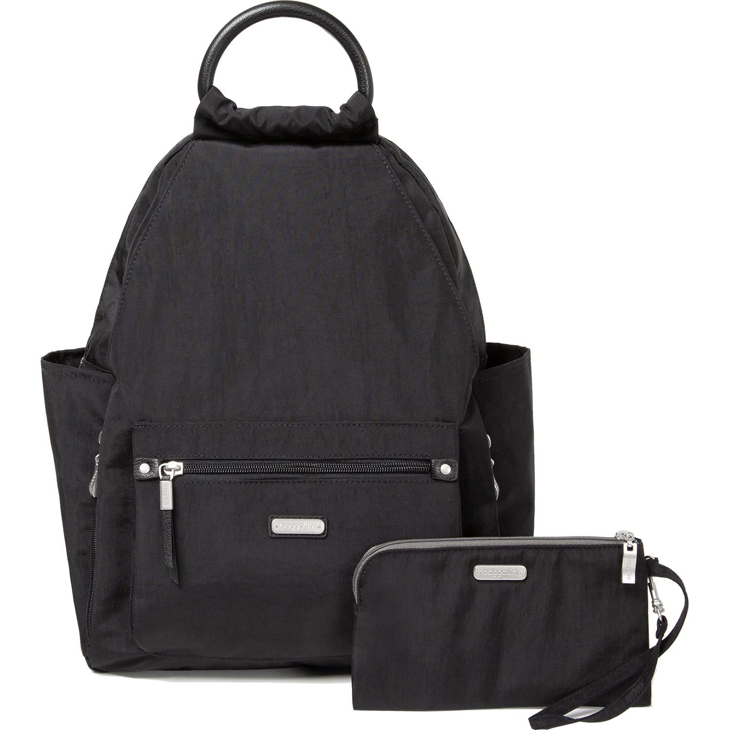 Womens Baggallini Baggallini All Day Backpack With RFID Phone Wristlet Black Nylon Black Nylon