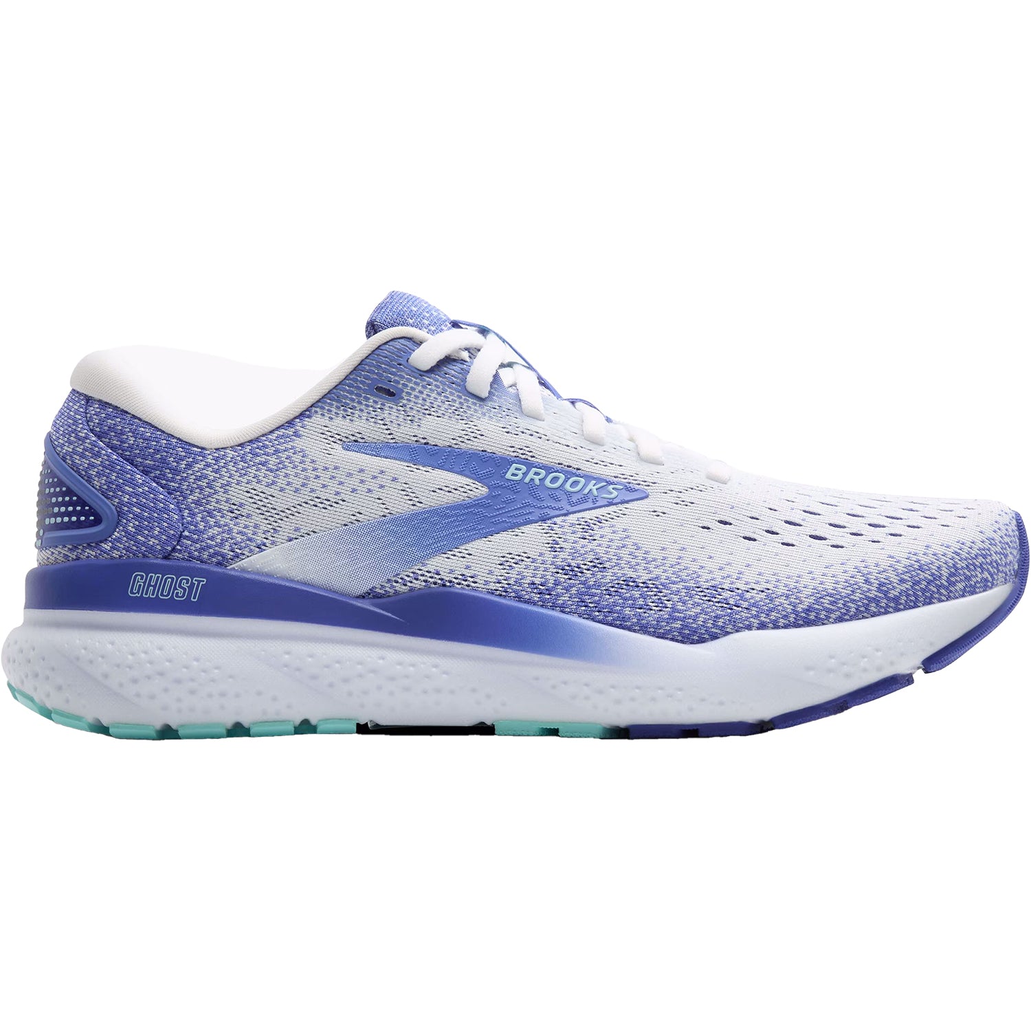 Womens Brooks Women's Brooks Ghost 16 White/Amparo Blue/Limpet Shell Mesh White/Amparo Blue/Limpet Shell Mesh