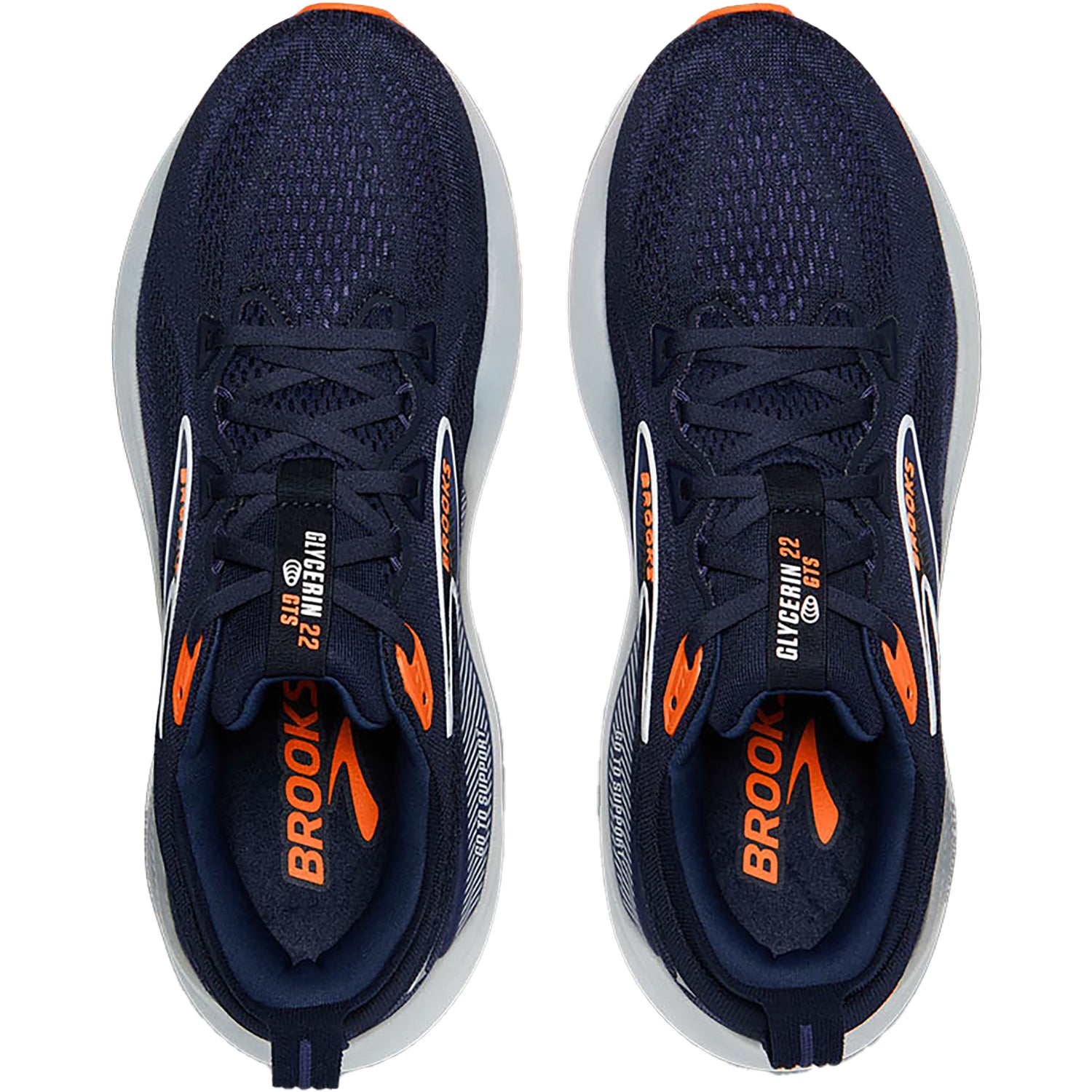 Mens Brooks Men's Brooks Glycerin Gts 22 Peacoat/Blue Ribbon/Orange Mesh Peacoat/Blue Ribbon/Orange Mesh