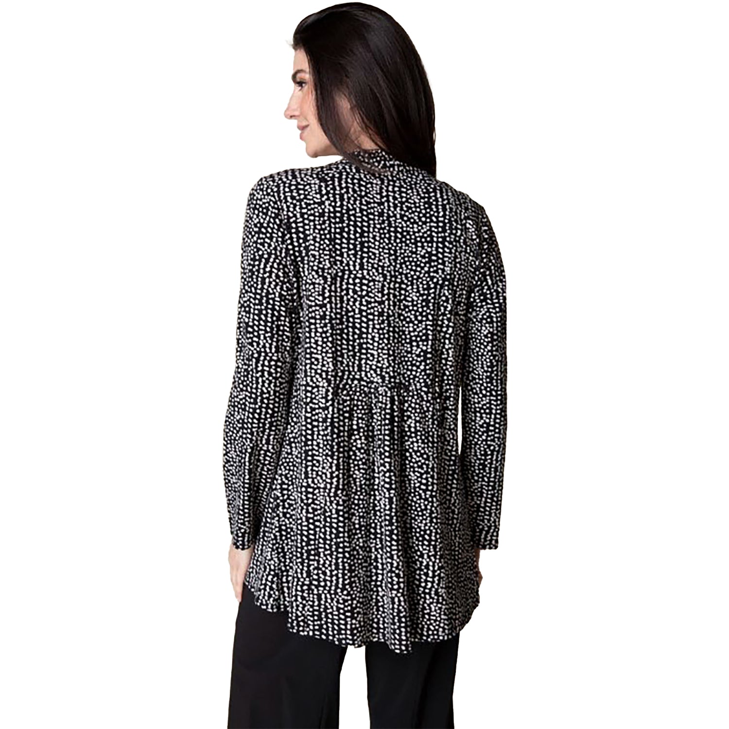 Womens Habitat Women's Habitat Long Shirred Open Front Jacket Black Dots Black Dots