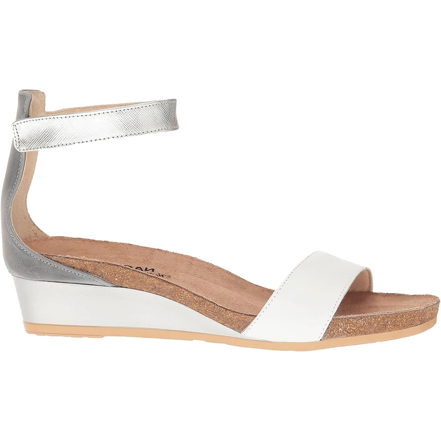 Womens Naot Women's Naot Pixie White/Slate/Silver Leather White/Slate/Silver Leather