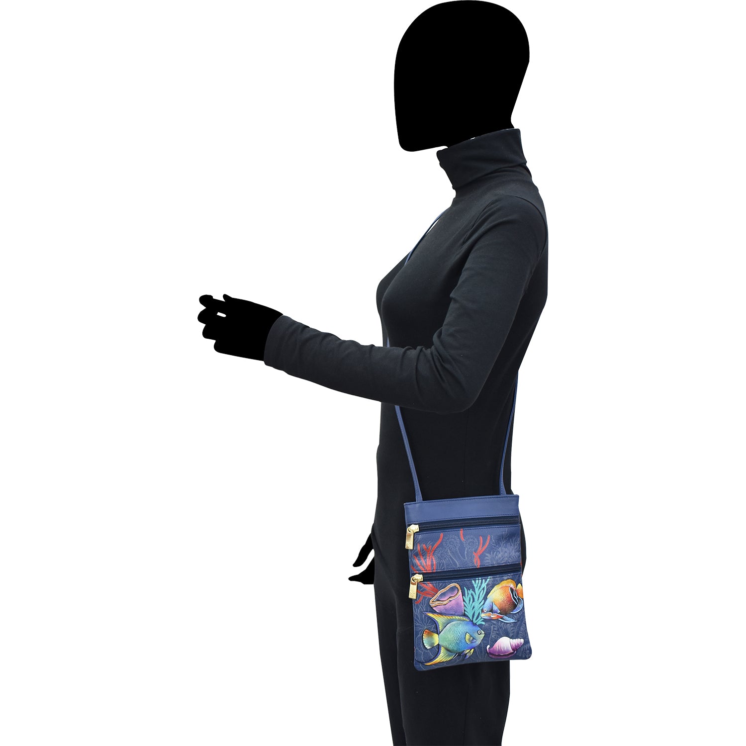 Womens Anuschka Anuschka Mini Double Zip Travel Crossbody Mystical Reef Leather Mystical Reef Leather