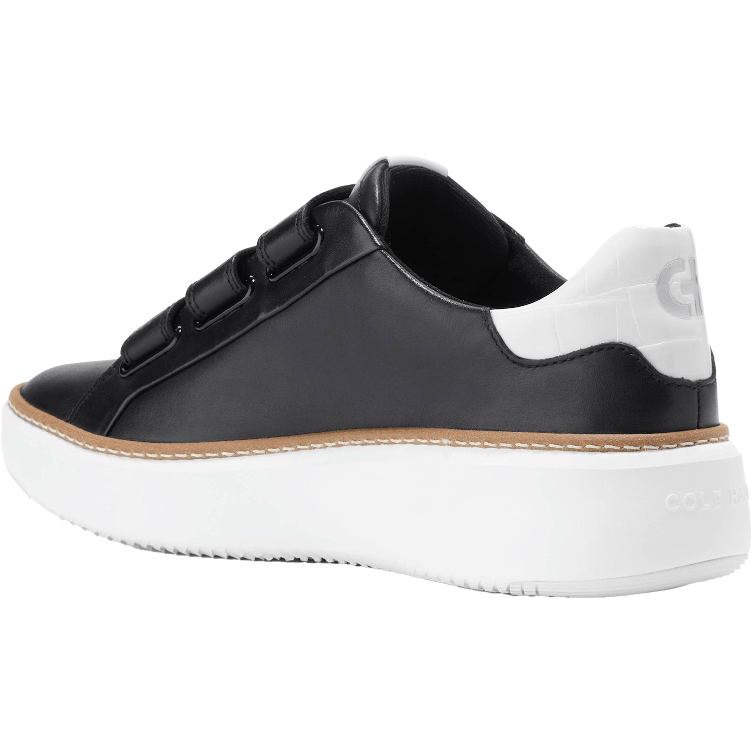 Womens Cole haan Women's Cole Haan GrandPro Topspin Triple-Strap Black/Optic White Leather Black/Optic White Leather