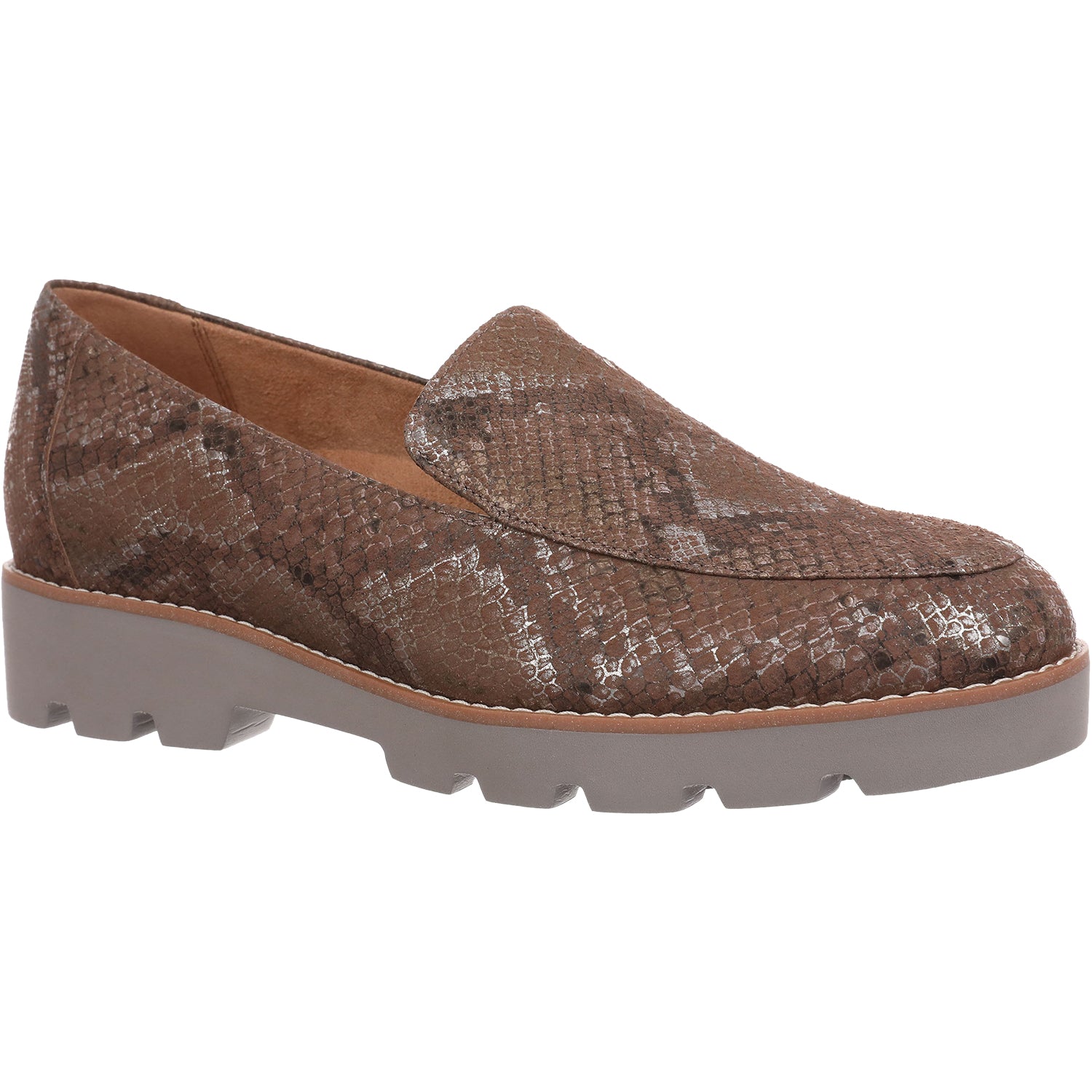 Womens Vionic Women's Vionic Kensley Brown Metallic Snake Leather Brown Metallic Snake Leather