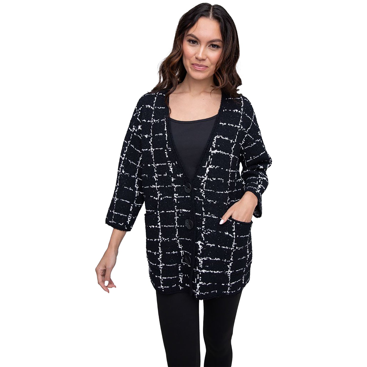 Womens Olivia by habitat Women's Liv by Habitat Bounce Window Pane Cocoon Cardigan Black Black
