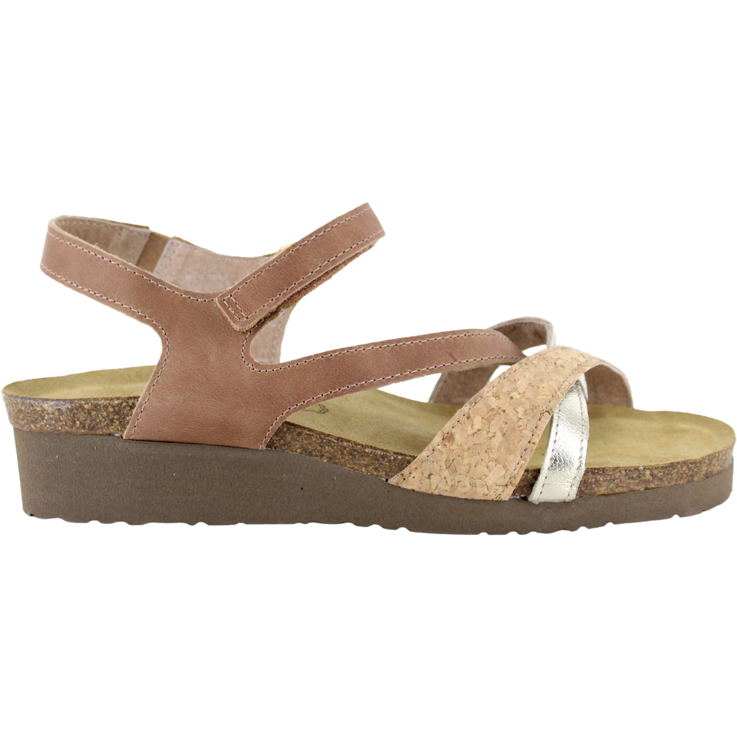Womens Naot Women's Naot Sophia Latte Brown/Cork Lthr/Radiant Gold Leather Latte Brown/Cork Lthr/Radiant Gold Leather