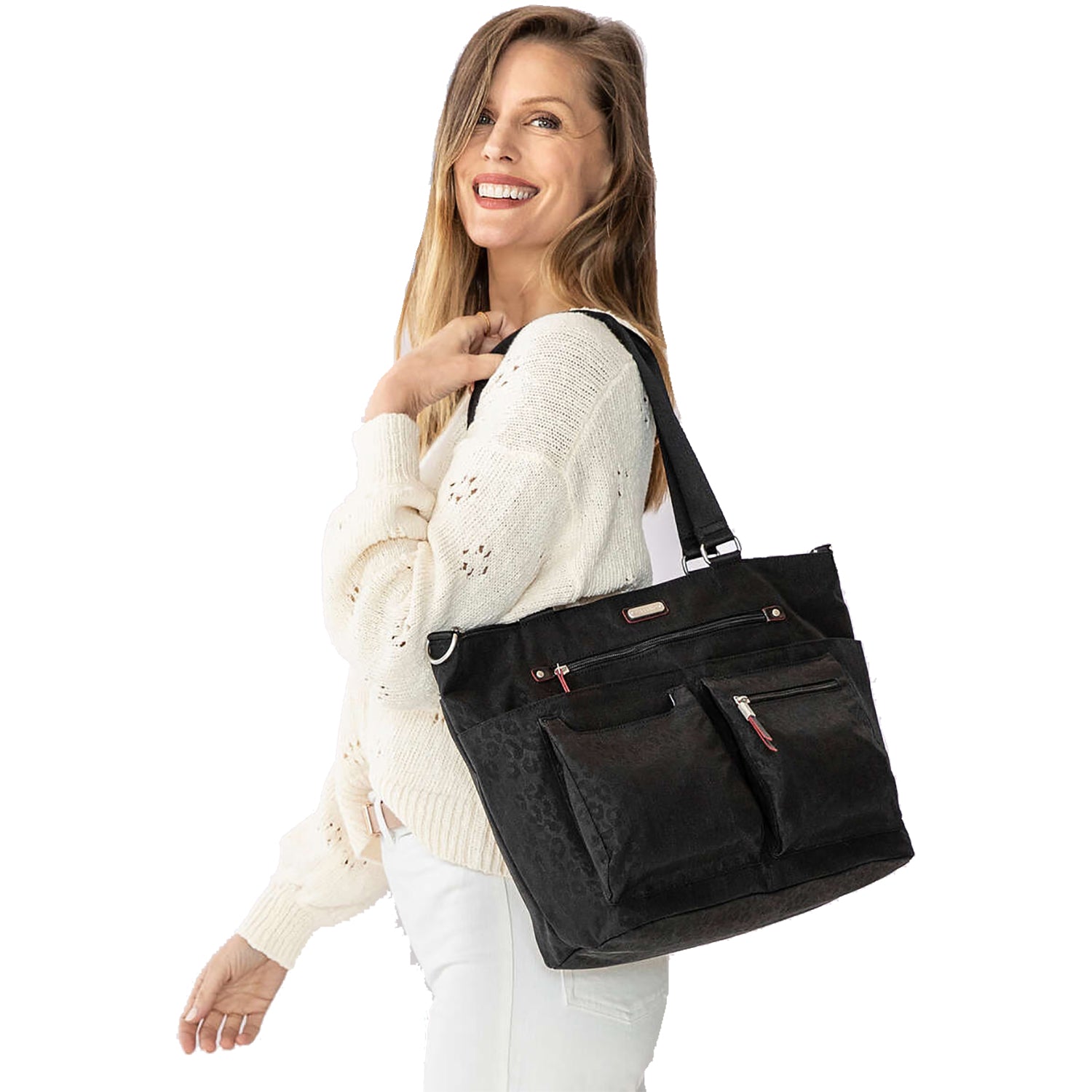 Womens Baggallini Baggallini Any Day Tote With RFID Phone Wristlet Sterling Shimmer Nylon Sterling Shimmer Nylon