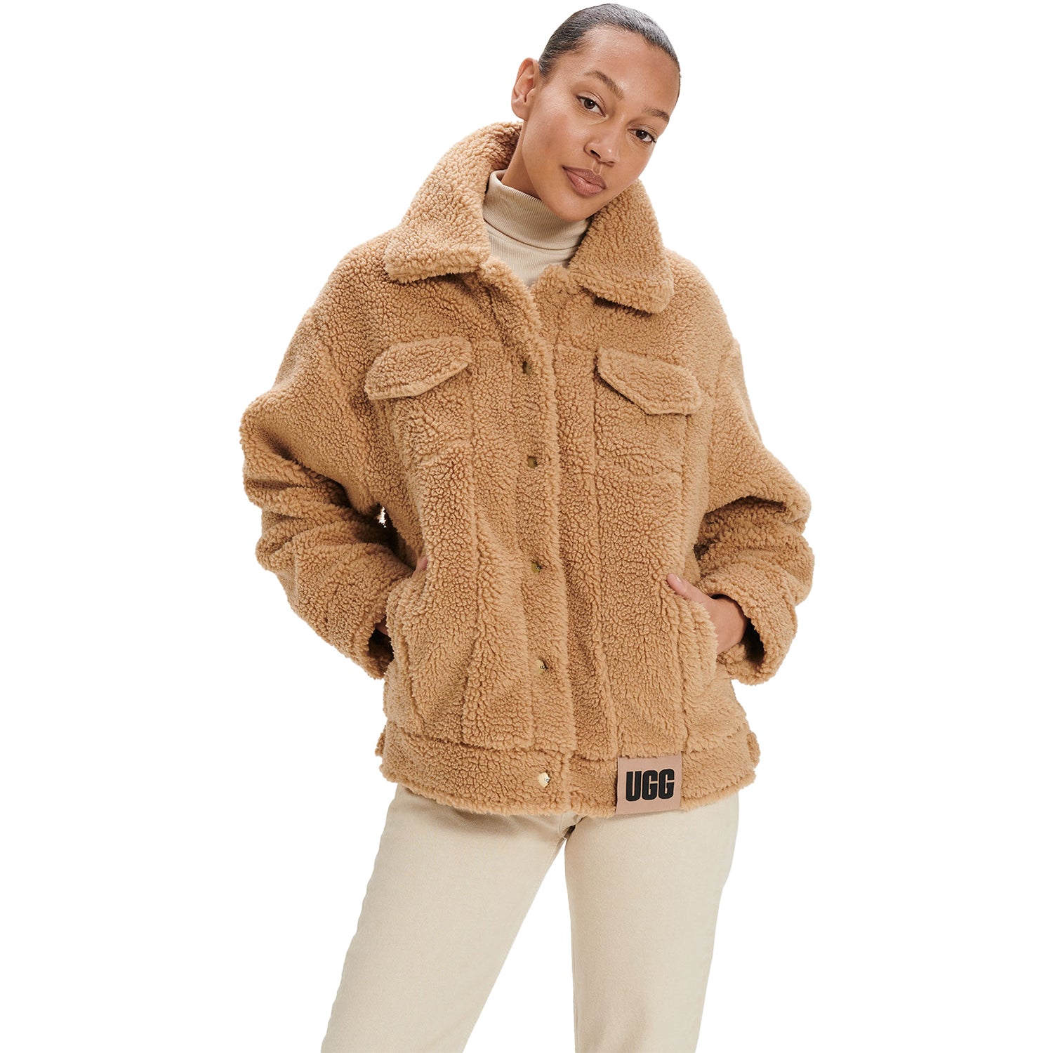 Womens Ugg Women's UGG Frankie Sherpa Trucker Jacket Camel Synthetic Camel Synthetic