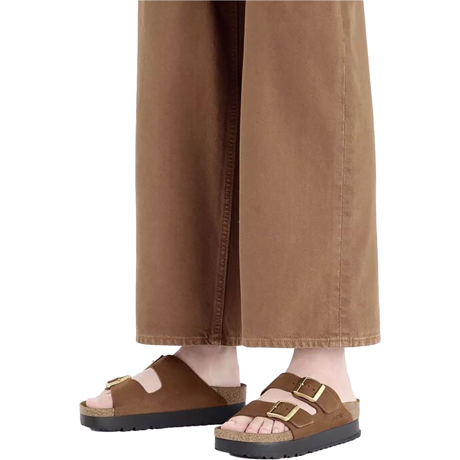 Womens Birkenstock Women's Birkenstock Arizona Platform Dark Tea Nubuck Dark Tea Nubuck