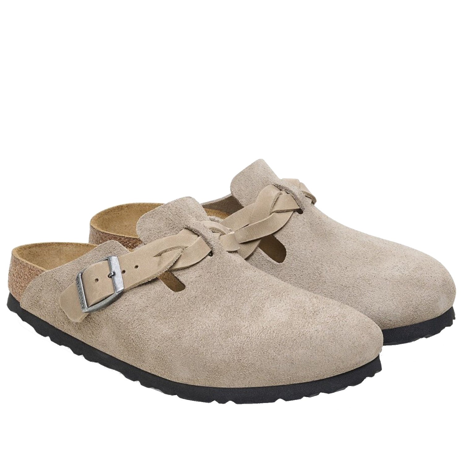 Womens Birkenstock Women's Birkenstock Boston Braid Taupe Suede/Oiled Leather Taupe