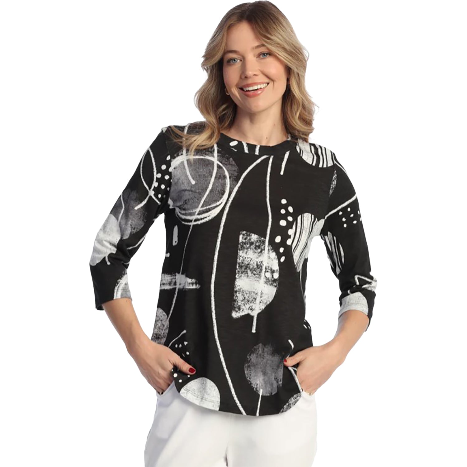 Womens Jess & jane Women's Jess & Jane Cotton Modal 3/4 Sleeve Crew Canvas Black Canvas Black