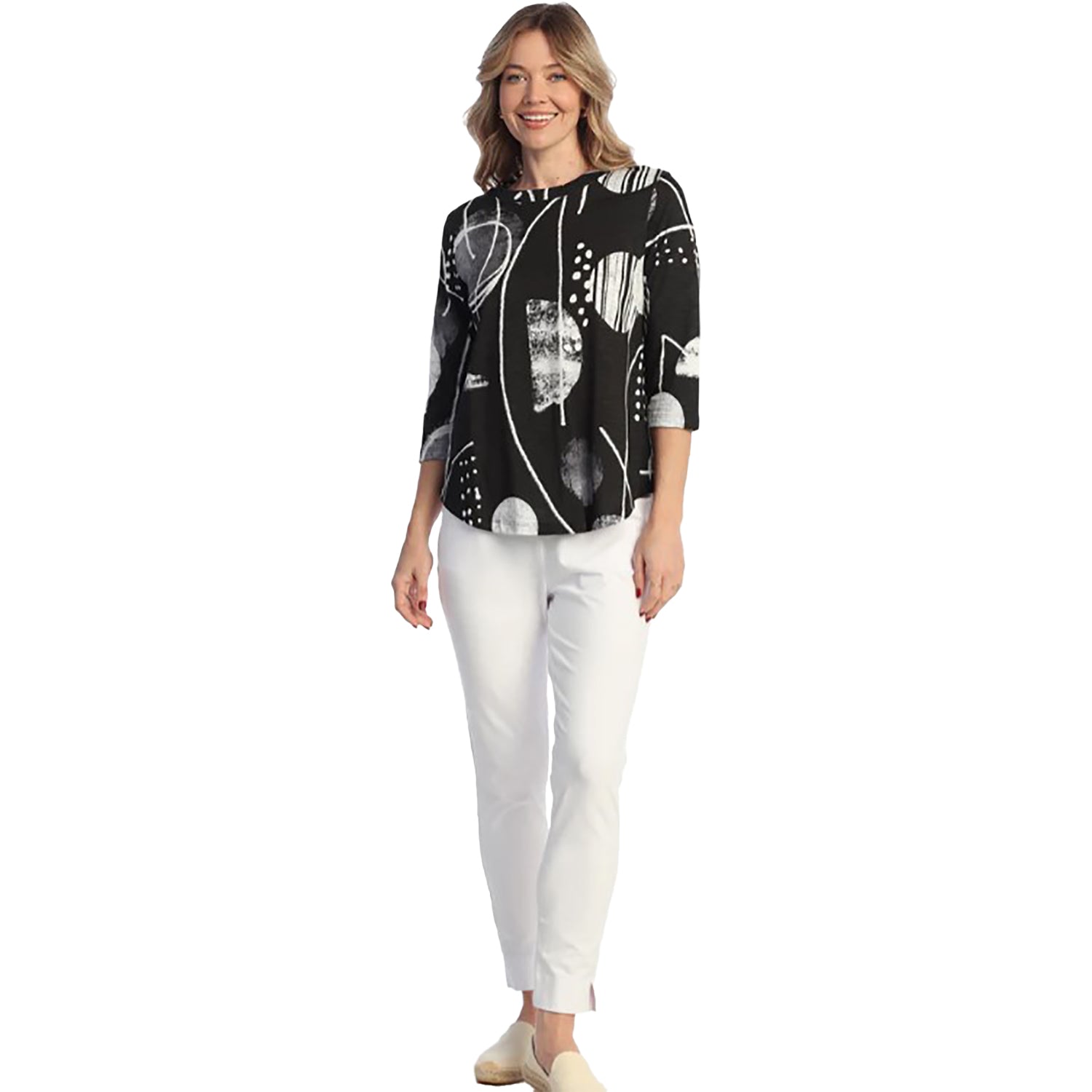 Womens Jess & jane Women's Jess & Jane Cotton Modal 3/4 Sleeve Crew Canvas Black Canvas Black