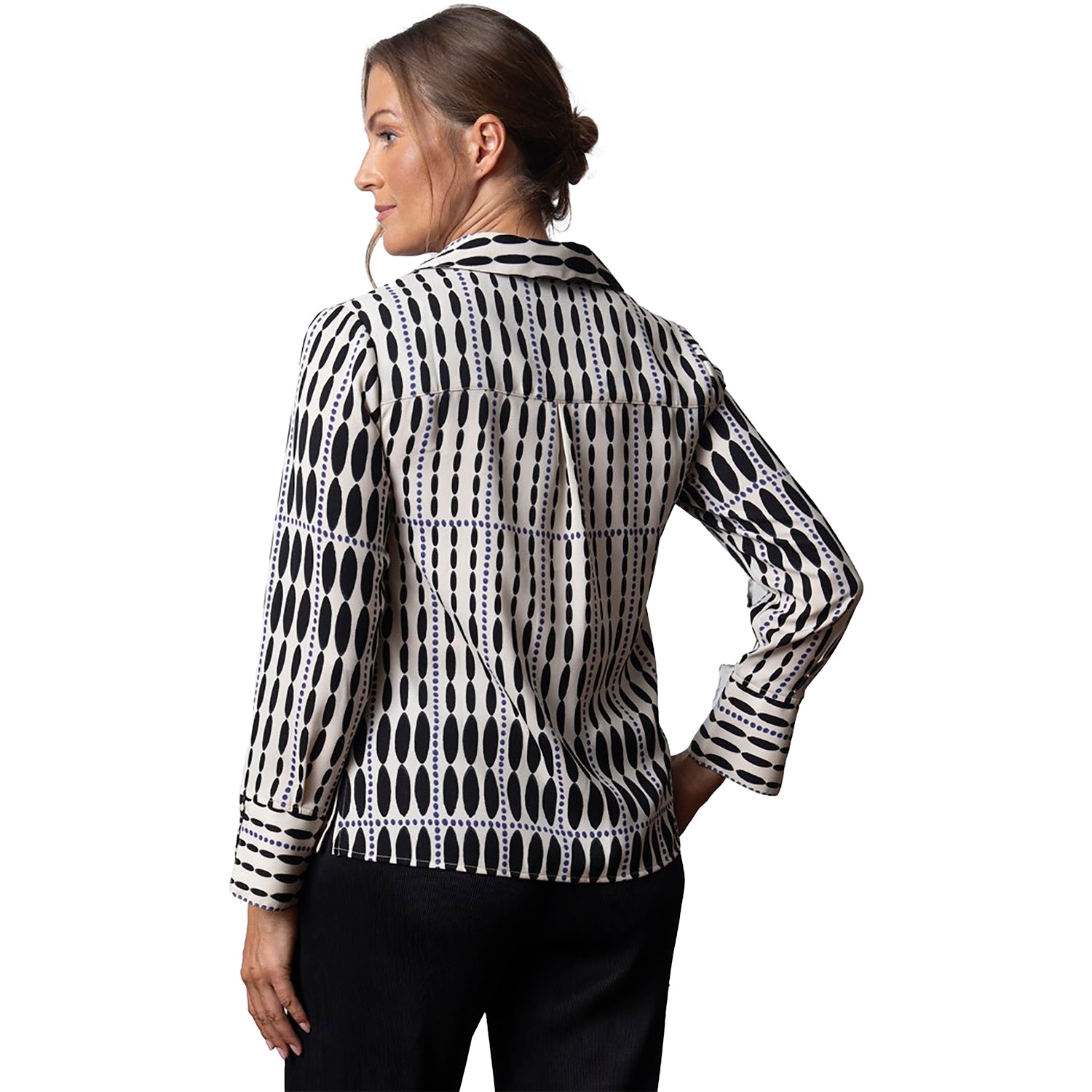 Womens Olivia by habitat Women's Olivia By Habitat Crepe Georgette V-Neck Buttondown Shirt Raindrop Grid Shell Shell