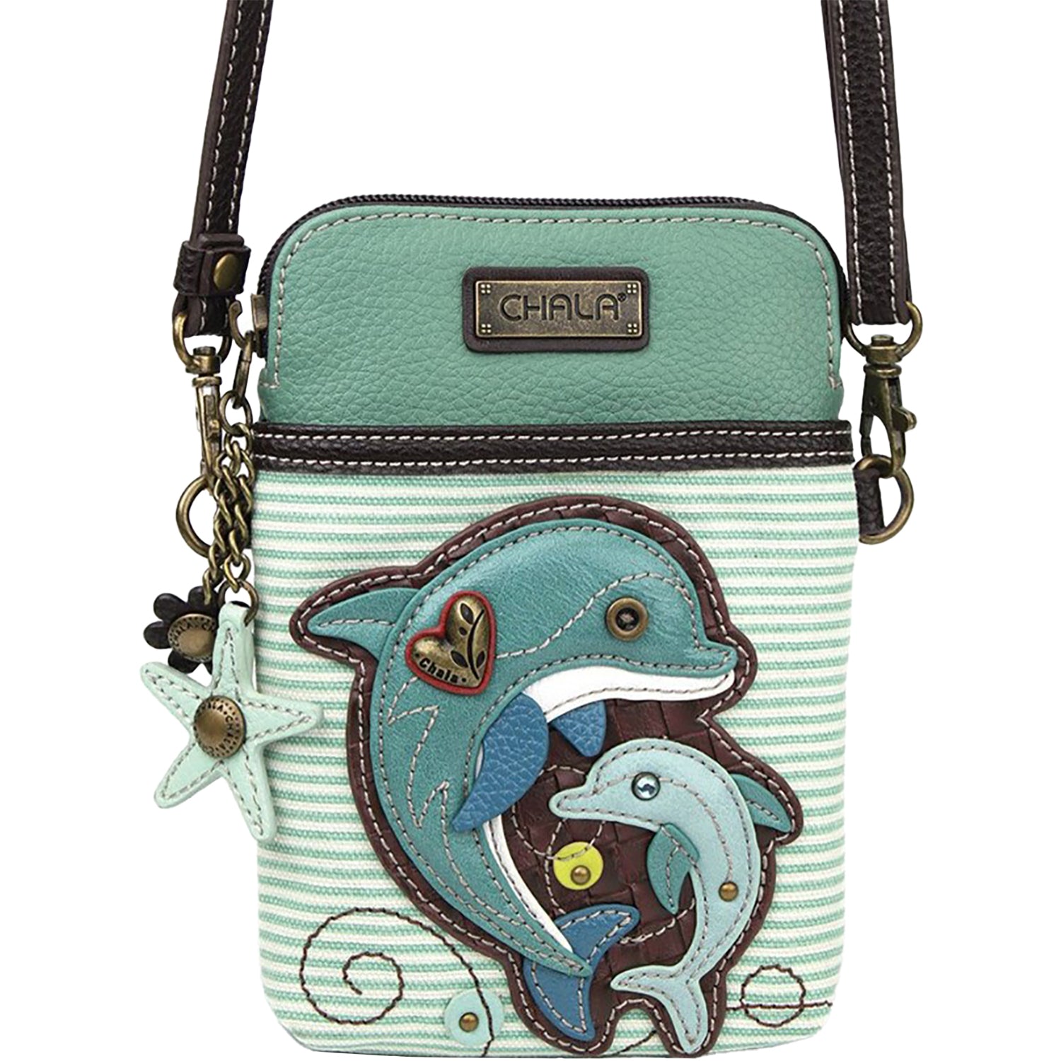 Chala Chala Dolphin Cell Phone Crossbody Teal Stripe Teal Stripe