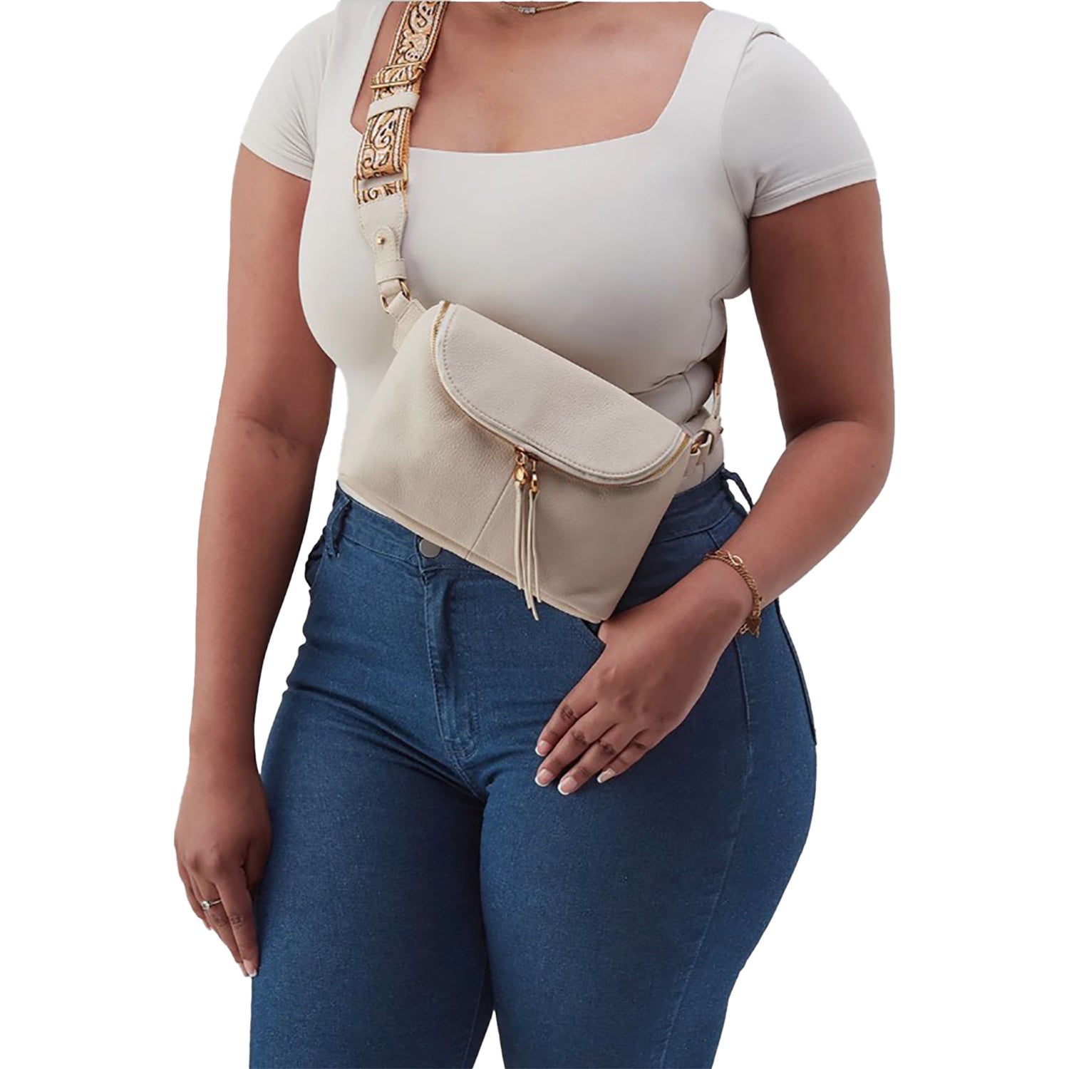 Womens Hobo Hobo International Fern Large Belt Bag Birch with Webbing Strap Birch with Webbing Strap