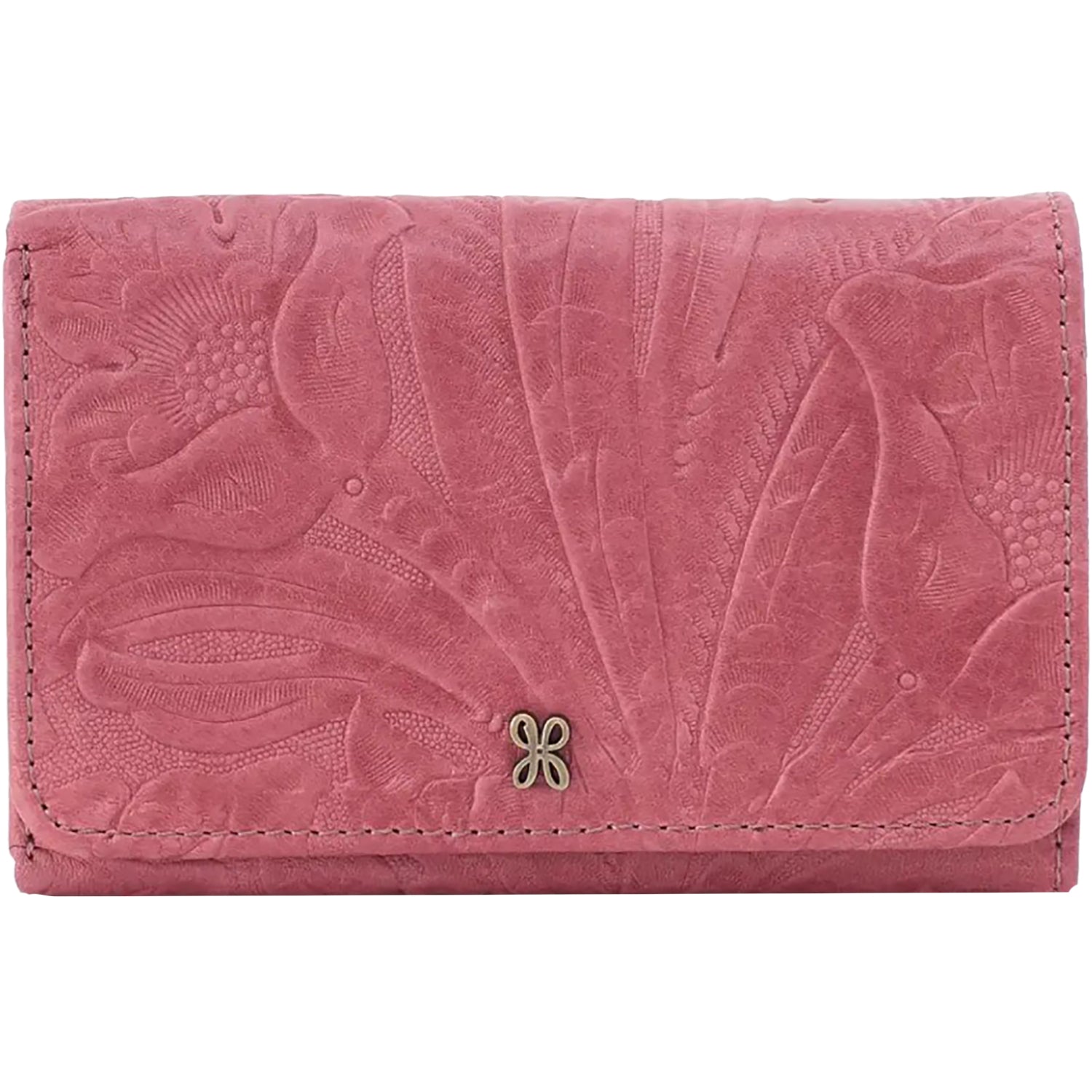Womens Hobo Hobo International Jill Trifold Wallet Mauve Tooled Embossed Leather Mauve Embossed Leather