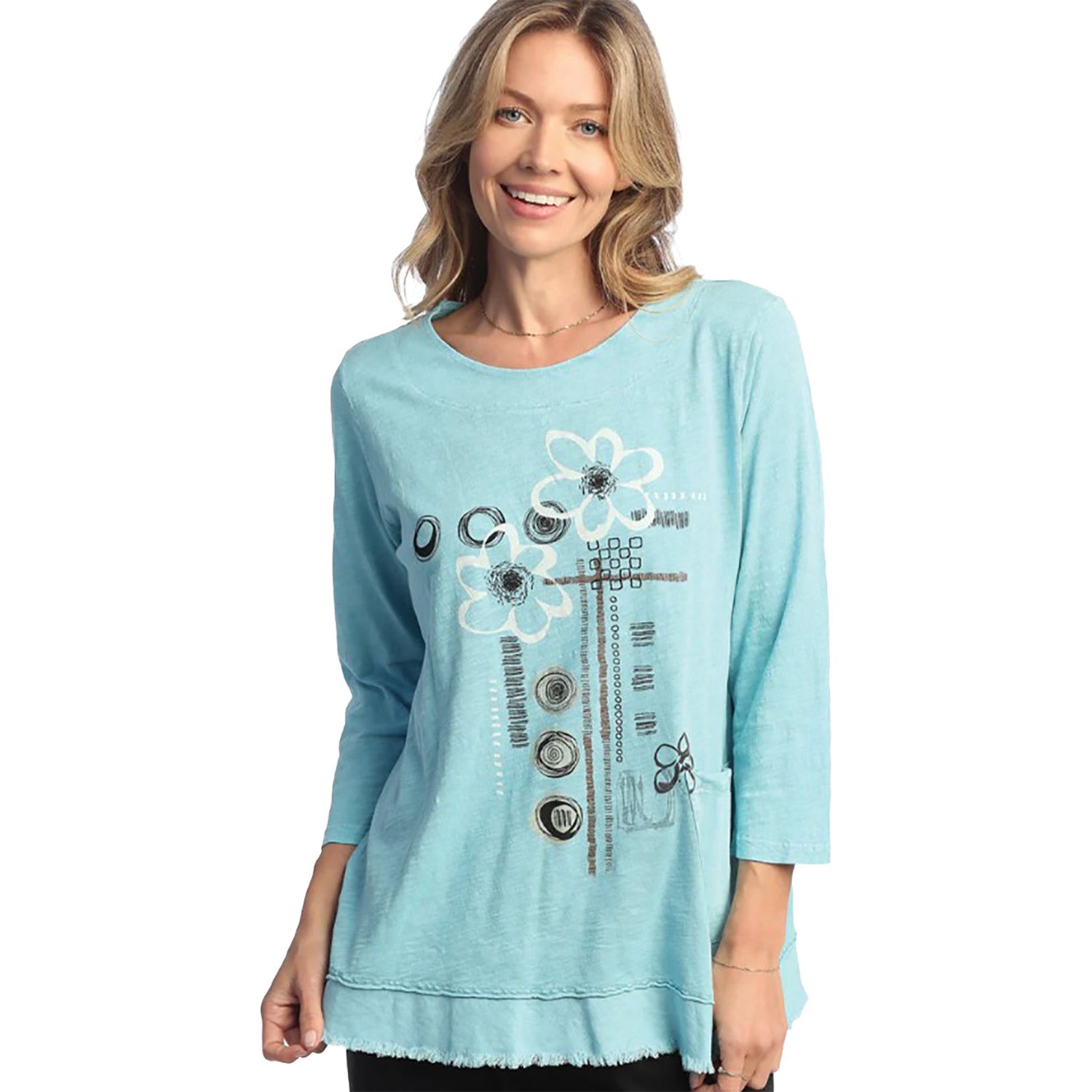 Womens Jess & jane Women's Jess & Jane Mineral Wash Long-Sleeved Tunic Mosaic Sea Glass Mosaic Sea Glass