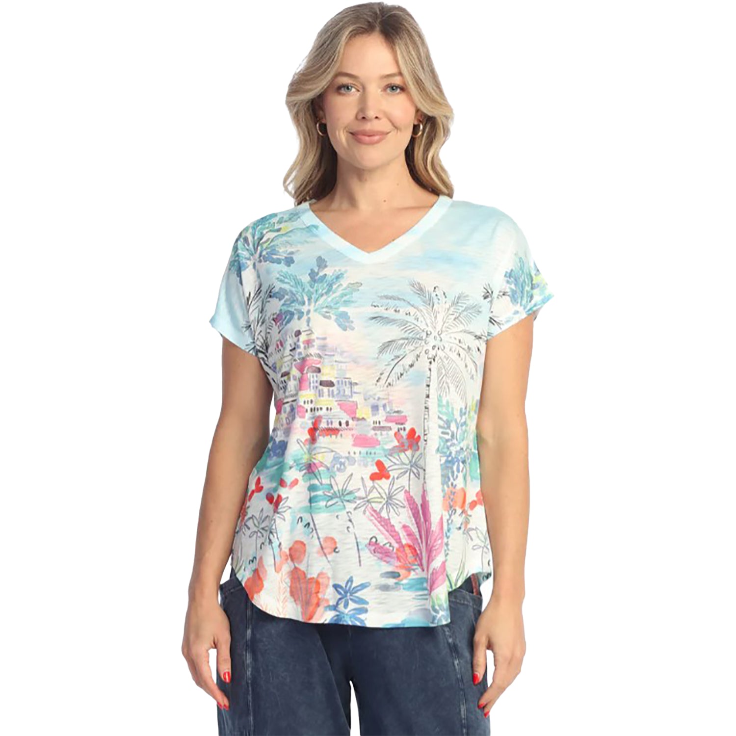 Womens Jess & jane Women's Jess & Jane Short-Sleeved V-Neck Seaside Seaside