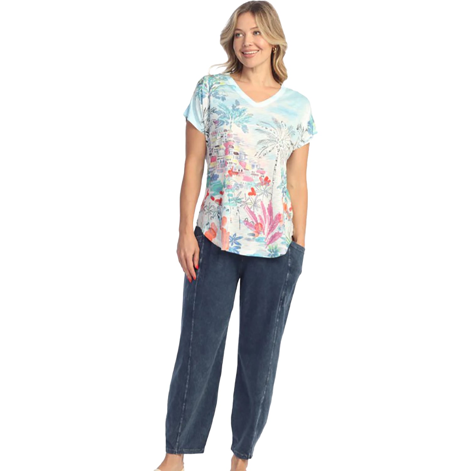 Womens Jess & jane Women's Jess & Jane Short-Sleeved V-Neck Seaside Seaside