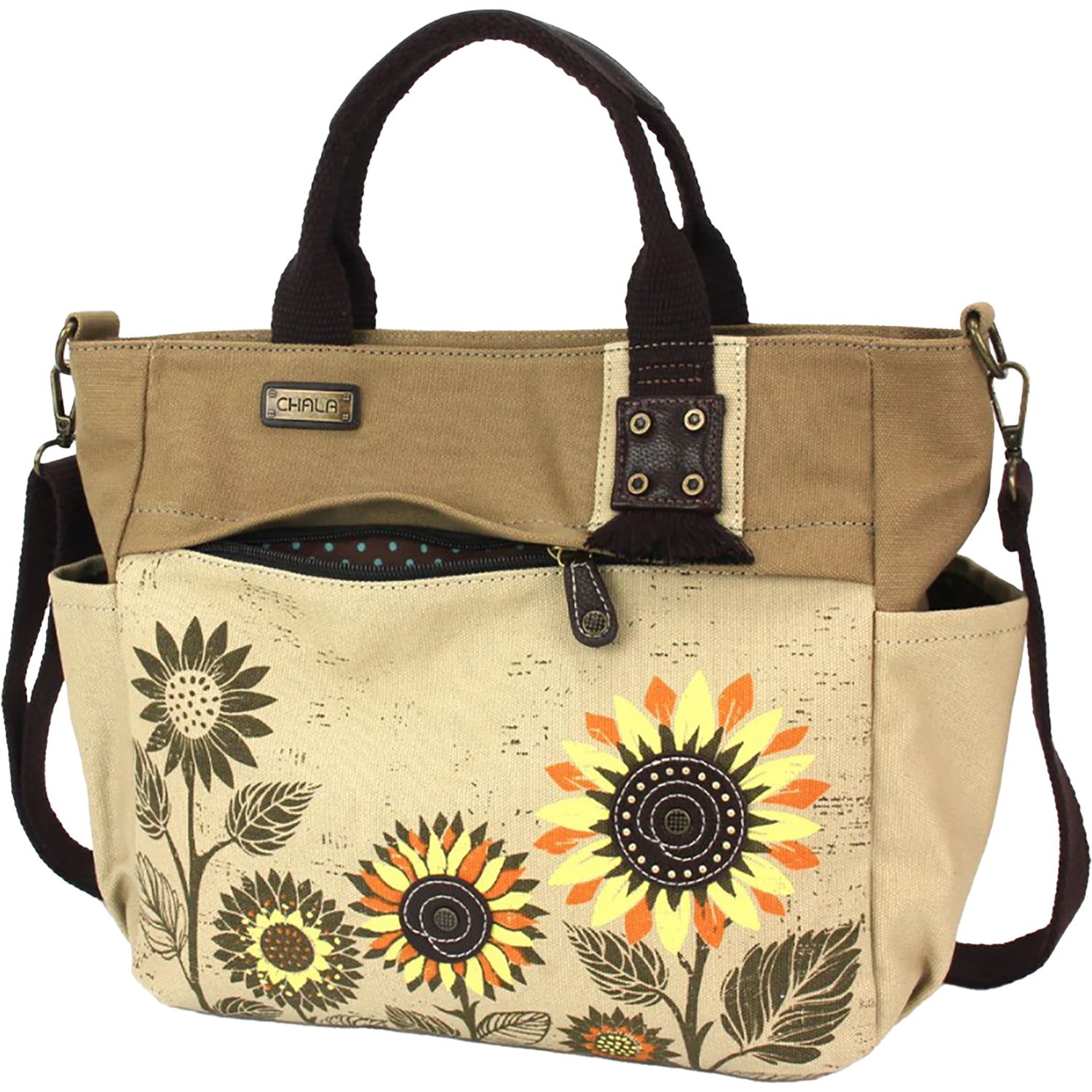 Chala Chala Sunflower Canvas Print Pocket Tote Sand Sand